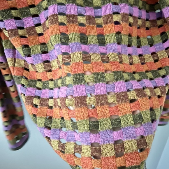 SIGRID OLSEN Open Cardigan Sweater Jacket Leather Trim Multi-Color Womens Size S - Picture 6 of 7